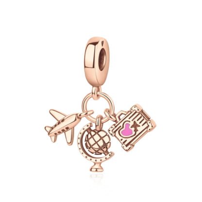 Gold Rose Travel Tourism Plane Luggage Globe Charm