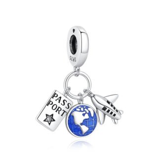 Silver Travel Tourism Plane Passport Earth Charm
