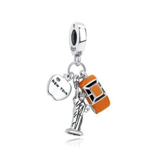 New York Icons Silver Big Apple Liberty Statue Orange Cab Charm