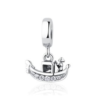 Silver Boat Oaring Person Charm
