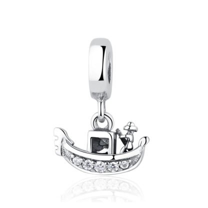 Silver Boat Oaring Person Charm