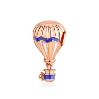 Gold Rose Hot Air Balloon Blue Stripe Charm