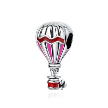 Silver Hot Air Balloon Red Pink Stripe Charm