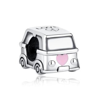 Silver Travel Car Van Small Pink Heart Charm