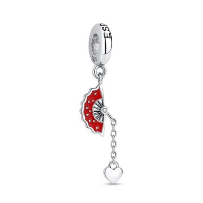 Red Fan Small Silver Heart Charm