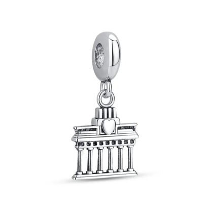 Ancient Greek Temple Silver Heart Charm
