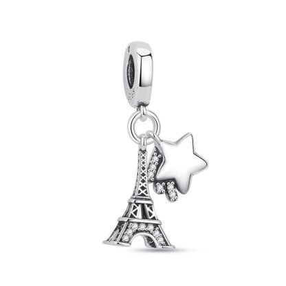 Silver Eiffel Tower Silver Star Charm