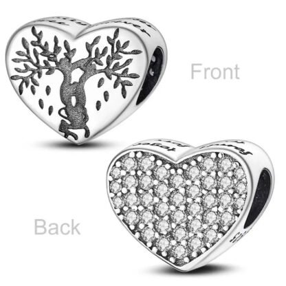 Silver Sparkly Heart Human Tree Silhouette Charm