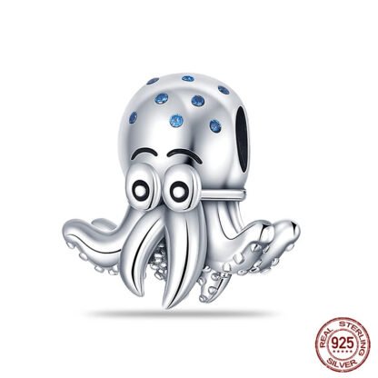 Curious Silver Octopus Blue Gems Charm