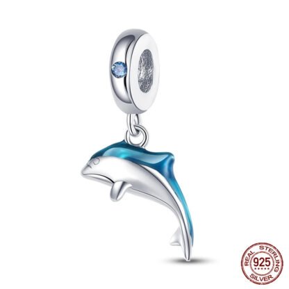 Upwards Blue Silver Dolphin Charm