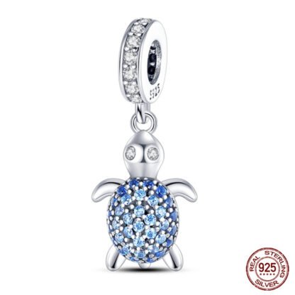 Silver Turtle Blue Gems Shell Charm