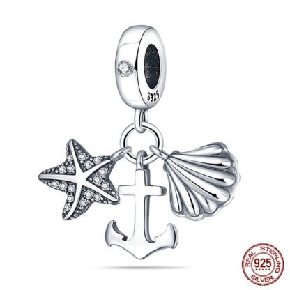 Silver Beach Anchor Seashell Starfish Charm
