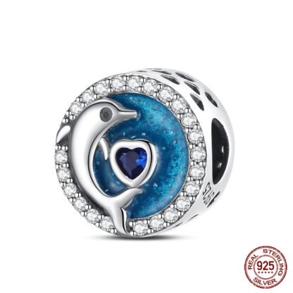 Silver Dolphin Love Blue Water Charm