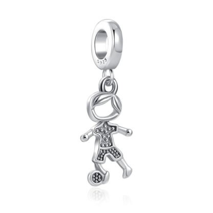 Silver Soccer Boy Outline Charm