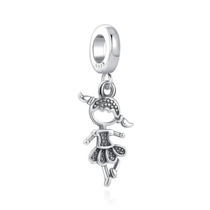 Silver Ballerina Girl Outline Charm