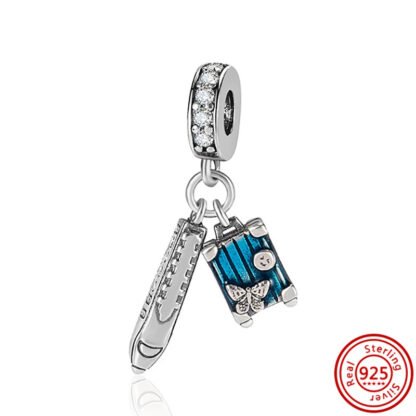 Train and Blue Luggage Bag Travel Charm