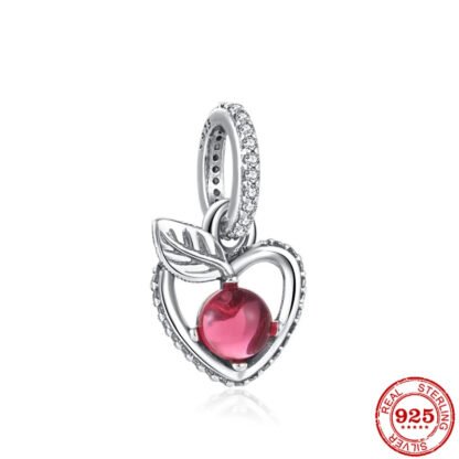 Silver Heart Dangling Red Gem Fruit Charm