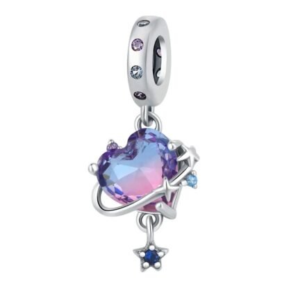 Celestial Gradient Heart Planet Silver Star Orbit Charm