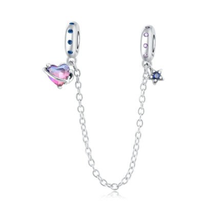 Celestial Gradient Heart Planet Star Chain Charm