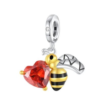 Yellow Honeybee Red Heart Gem Charm