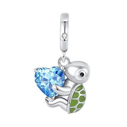 Green Turtle Blue Heart Gem Charm