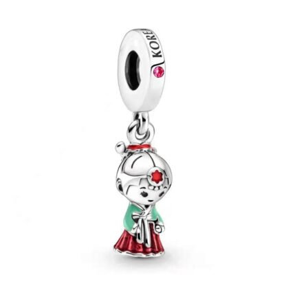 Traditional Korean Girl Mint Red Dress Charm