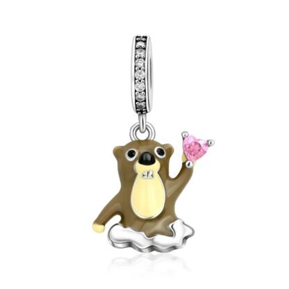 Brown Creature Showing Pink Heart Gem Charm
