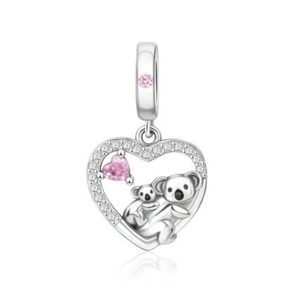 Koala Family Hanging Pink Heart Charm