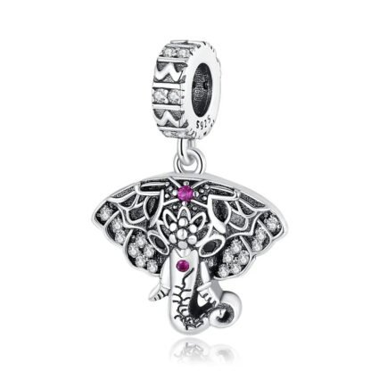 Regal Silver Elephant Magenta Gems Charm