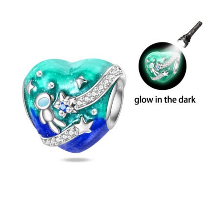 Glow in the Dark Astronaut Space Floating Comet Heart Charm