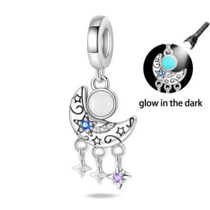 Glow in the Dark Ornate Silver Moon Mystical Space Charm