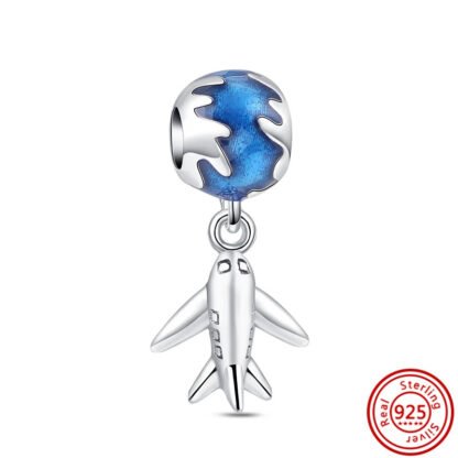 Blue Sphere Silver Airplane Charm