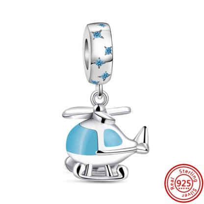 Silver and Blue Helicopter Charm