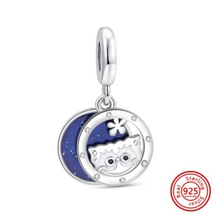 Silver Owl Blue Night Sky Charm