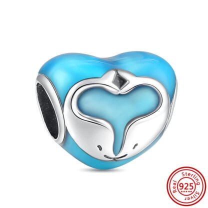 Blue Heart Silver Dolphins Love Charm