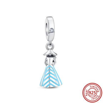 Silver Lady Fashion Blue Dress Charm