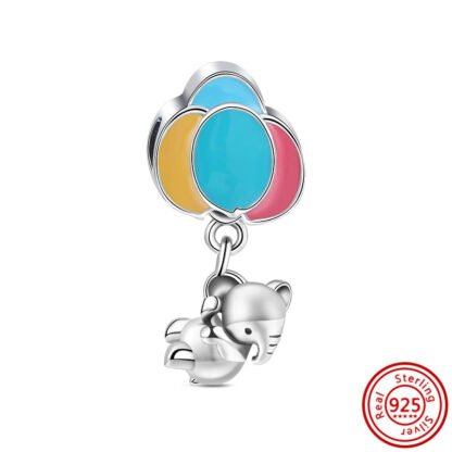 Silver Baby Elephant Flying Colorful Balloons Charm