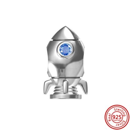 Mini Silver Rocket Blue Gem Charm