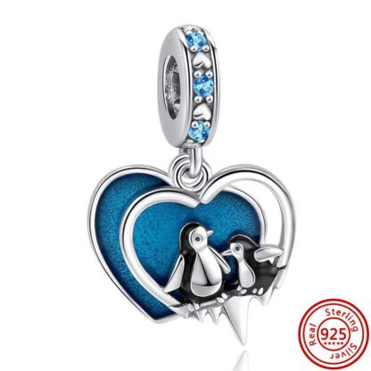 Blue Heart Penguin Family Love Charm