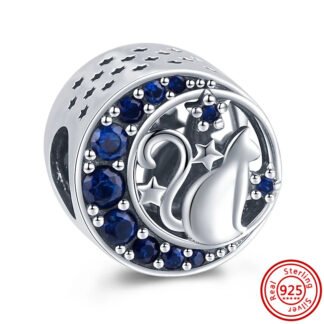 Silver Cat Midnight Blue Gems Charm