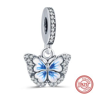 Blue and White Wings Silver Butterfly Charm