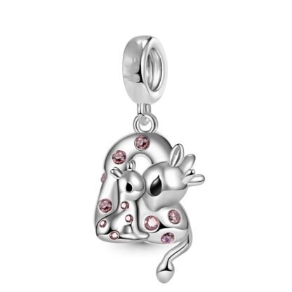 Silver Deer Parenthood Snuggle Pink Gems Charm