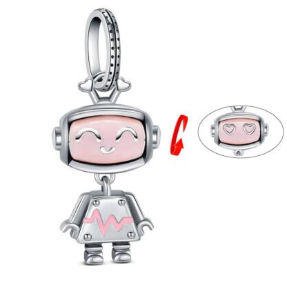 Silver Pink Robot Changeable Face Charm