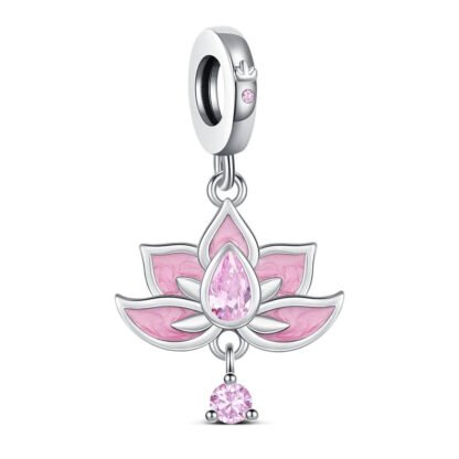 Silver Elegant Pink Lotus Charm