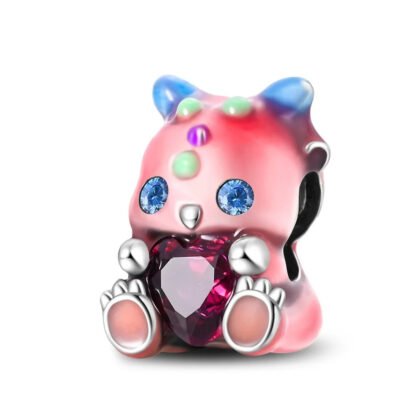 Peachy Alien Creature Monster Blood Red Heart Gem Charm