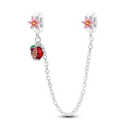 Silver Red Apple Blossoms Chain Charm