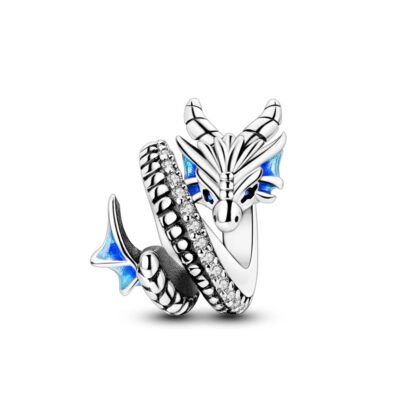 Silver Swirling Blue Dragon Serpentine Charm