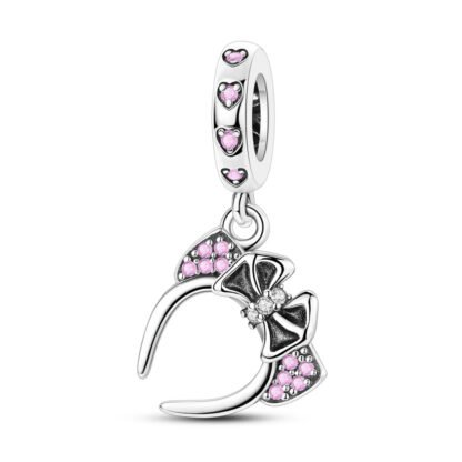Silver Headband Cute Black Bow Pink Gems Charm