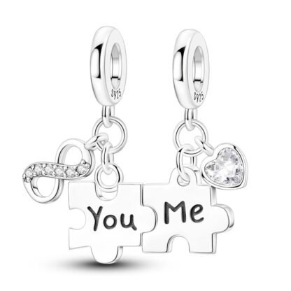 Silver You and Me Couple Puzzle Piece Match Charm