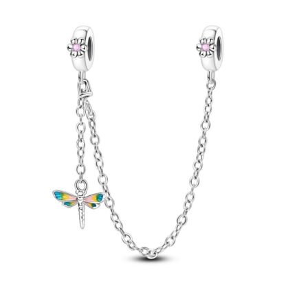 Single Dragonfly Small Pink Flowers Chain Charm
